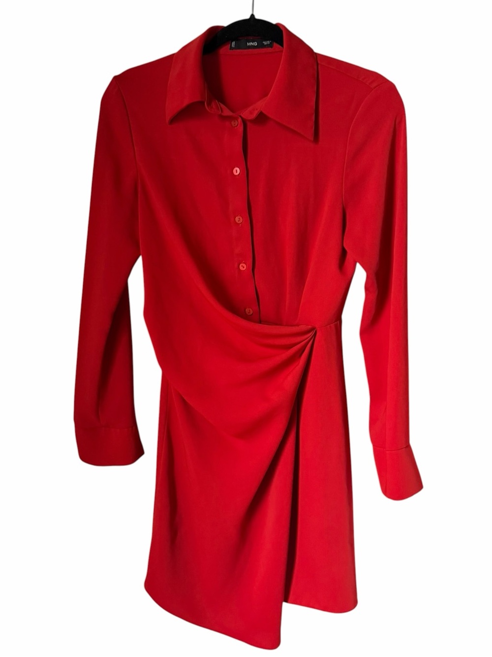 Mango Red Draped Button-Down Faux Wrap Shirt Dress Work Party